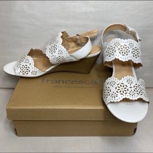 Francesca’s faux leather scallop eyelet lace wedge sandals 8.5 NEW